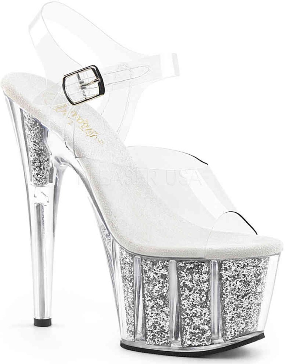 EU 40 = US 10 | ADORE-708G | 7 Heel, 2 3/4 PF Ankle Strap Sandal w/ Glitter Inserts